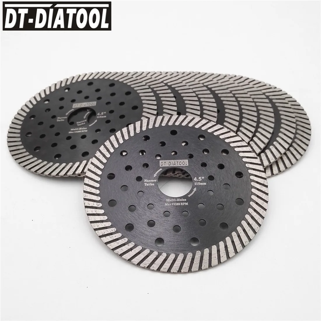DT-DIATOOL 10pcs Dia 115mm/4.5 inch Diamond Hot Pressed Narrow Turbo Saw Blades For Granite Marble Cutting Disc With Multi Holes