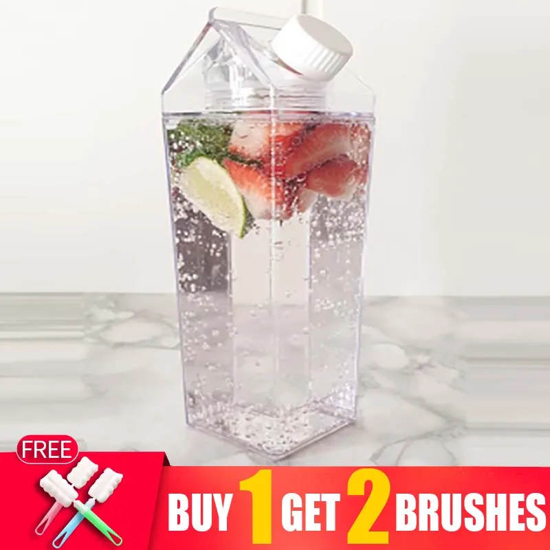 1000ml Kitchen Leakproof Milk Carton Water Bottle 500ML Juicing School Bottles Plastic Water Drinking Clear Water Bottles Girls