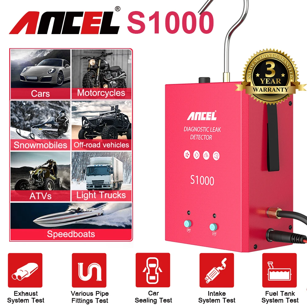 ANCEL S1000 Smoke Leak Detector with Air Pump Car Pipeline Exhaust Gas Analyzer Diagnostic 12V Auto Repair Smoke Generator