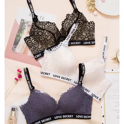 Women Lace Floral Letter Straps Bra Plus Size Sexy Lingerie Comfort Adjusted Wireless Bralette Push Up Bra Underwear