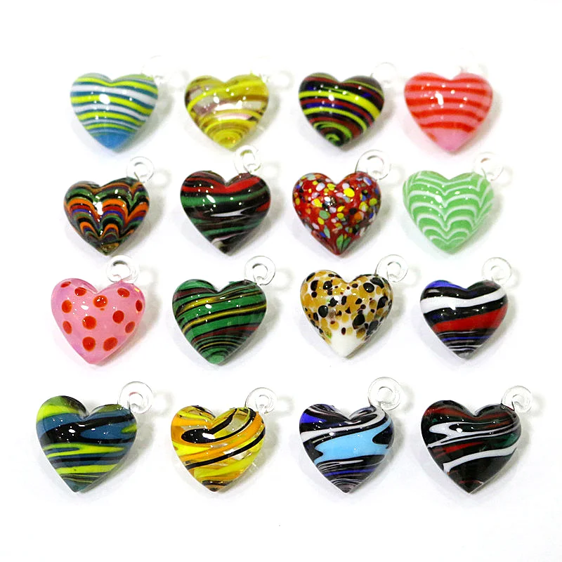 2pcs 23mm Lampwork Murano Glass Heart Pendant Custom Hanging Wedding Decor Supplies Creative Jewelry Necklace Charm Accessories