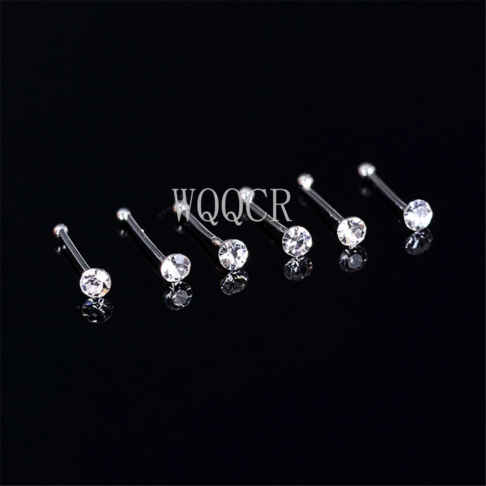 20Pcs/Box Straight Pin Nose Stud With 1/2/3mm Crystal Nose Piercing Body Jewelry Nose Studs Rings Piercing Pin Body Jewelry