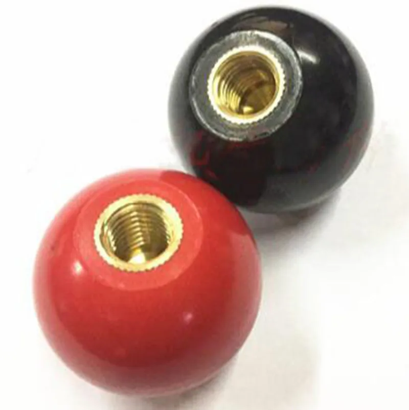 10Pcs Round Handle Ball Knob M4/M5/M6/M8/M10/M12 Threaded Copper Core 16mm/20mm/25mm/32mm/35mm/40mm Dia Mixed Black Red