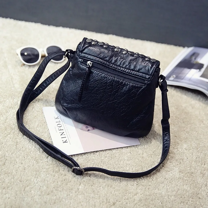 Soft PU Leather Women Messenger Bag Casual Ladies Shoulder Crossbody Bag Female Vintage Rivet Handbag Black bolsa feminina