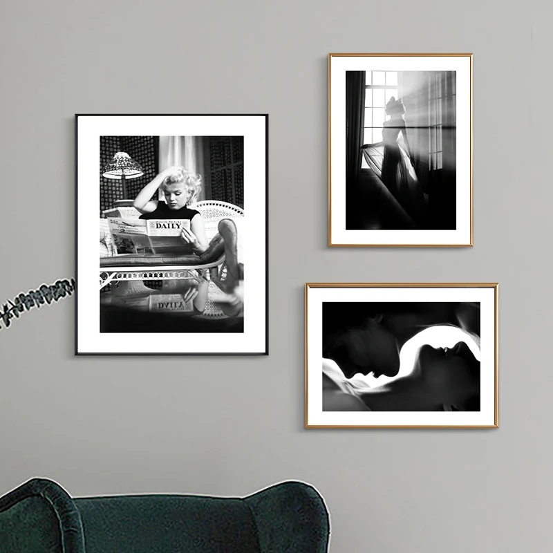 Photography Poster Wall Art Canvas Painting Black and White Retro Abstract Figure Print Home Decor Plant for Dormitory Picture