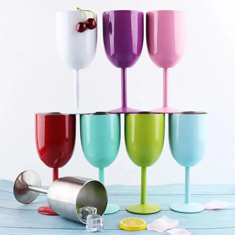 10oz Goblet Cup With Seal Lids Stainless Steel Champagne Cup Double Layer Cocktail Mug Merry Christmas