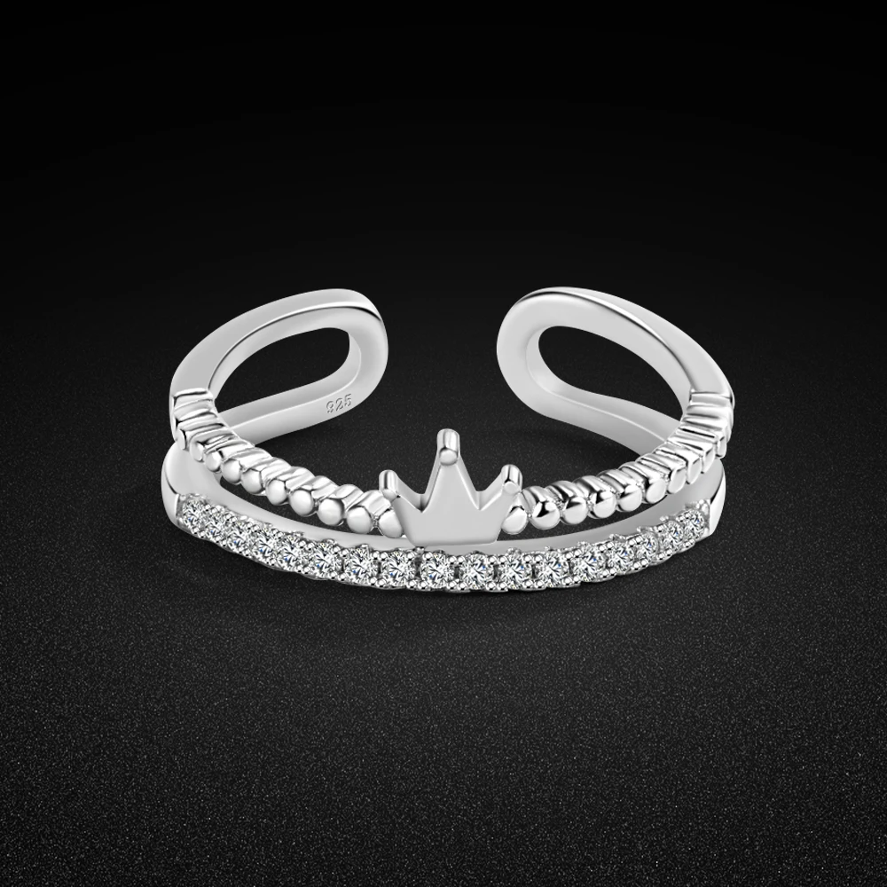

Fashion Classic Crown Zircon Double Deck Rings Women Exquisite Elegant Light Luxury Bridal Finger Ring Jewelry Gifts Engagement