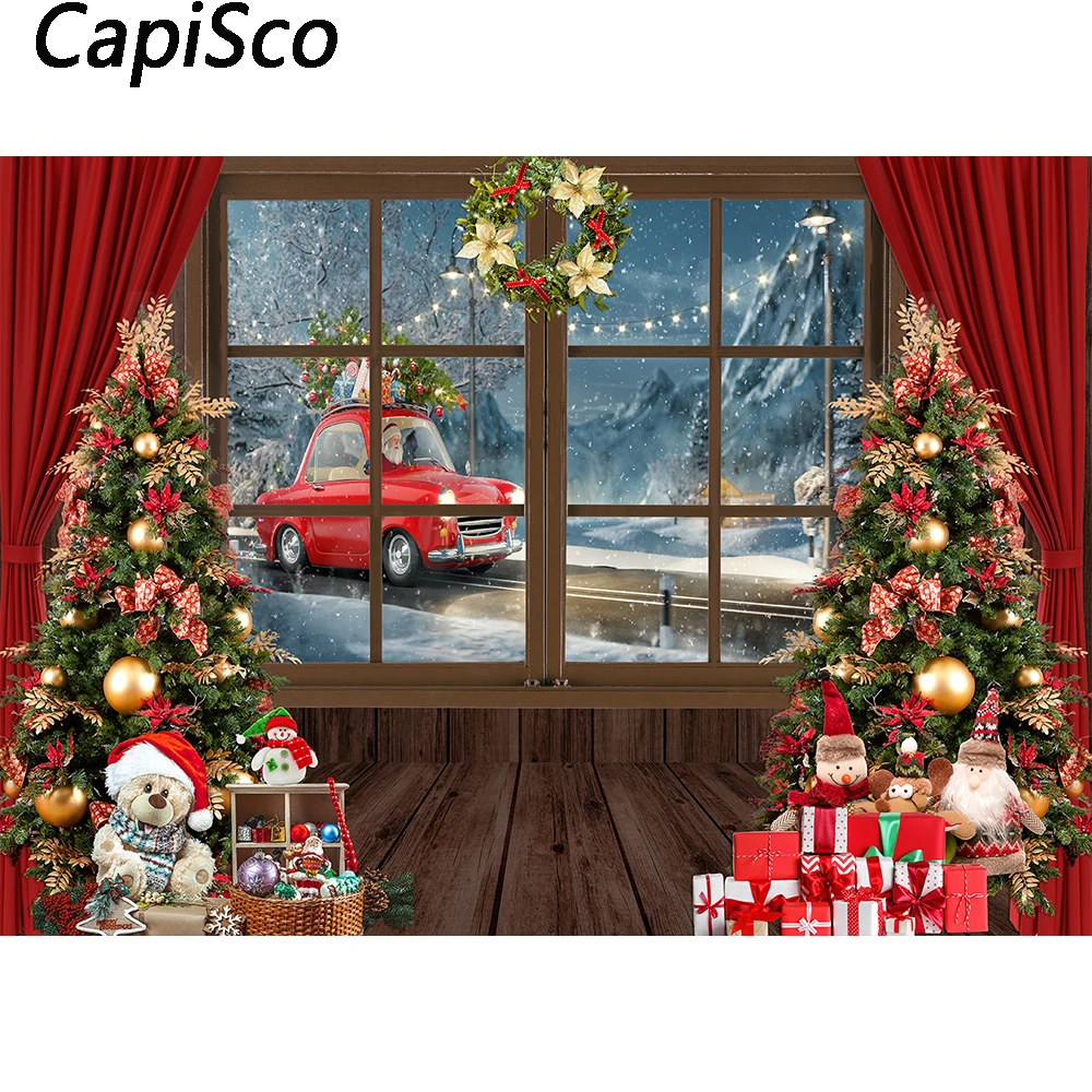 Capisco Giáng Sinh Ông Già Noel Chụp Ảnh Phông Nền Mùa Đông Cửa Sổ Xmas Cây Tuyết Sinh Nhật Chân Dung Nền Studio Ảnh Đạo Cụ