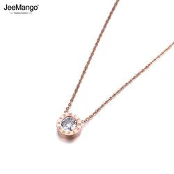 JeeMango Classic Round 2Ct Cubic Zirconia Pendant Necklace Jewelry Stainless Steel Chokers Necklace For Valentine's Day JN18004