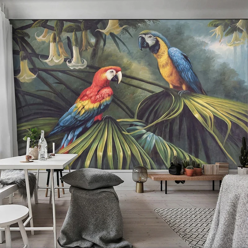 Custom Photo Forest Parrot Hand Painted Oil Painting Retro Modern Living Room Bedroom Sofa TV Background Wall Murals Wallpaper