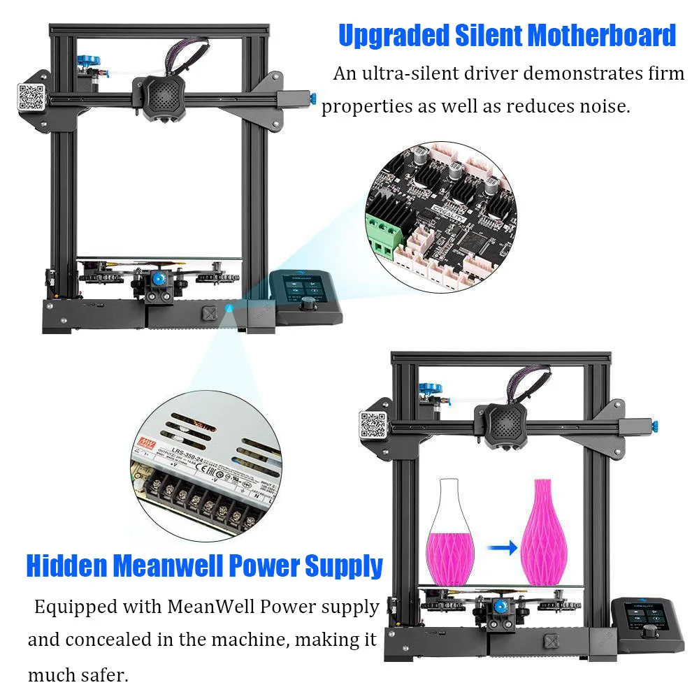 Creality 3D Ender 3 V2 3D Printer Silent Mainboard Smart Filament Sensor Carbon Crystal Silicon Glass Heating Pate 3D Printers