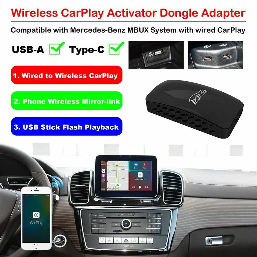 Wired to Wireless Appple Carplay Adapter USB Smart Dongle Multimedia Video Player IOS Android Mirrorlink Car Stick Decoder