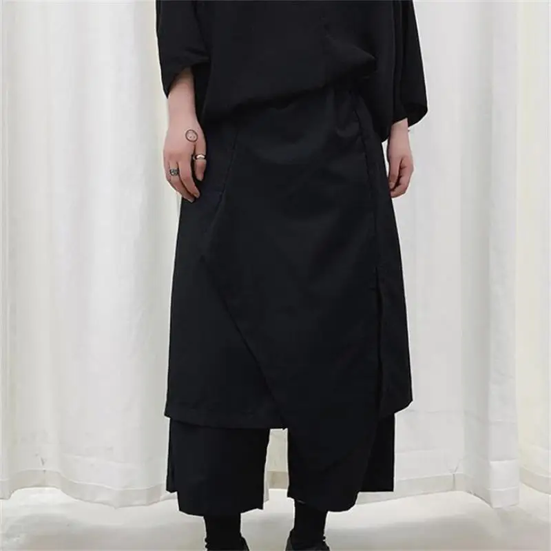 

Men's Wide Leg Trouser Skirt Spring And Autumn New Yamamoto Style Personality Stitching False Two Dark Casual Large Size Pants