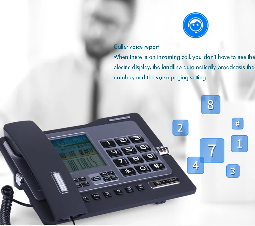 High quality Business fixed Phone  Caller ID Telephone  PBX Office Phone home landline black coffee mute big LED screen