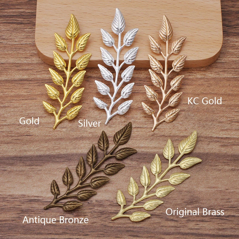 20Pcs/lot Metal Brass Stamping Branch Leaves 19*64mm Olive Leaf Branches Diy Jewelry Accessories Handmade Supplies Wholesale