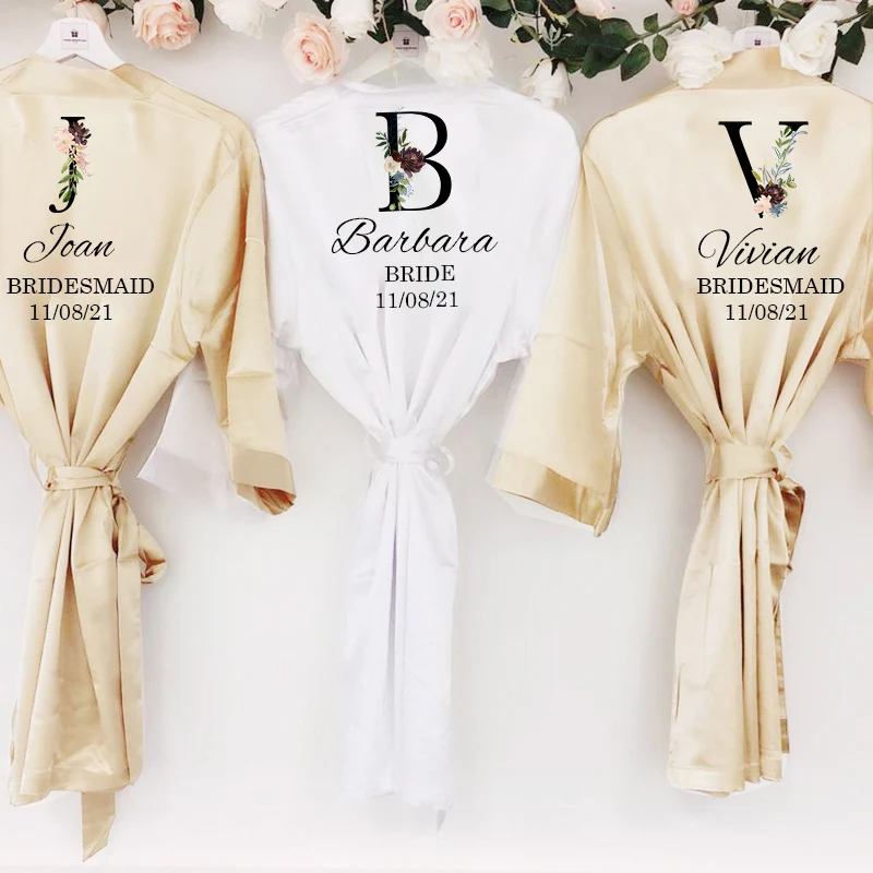 Personalized Custom Name Satin Robe Pajamas Wedding Bridesmaid Gifts Bridal Party Robes Wedding Satin Dressing Gown