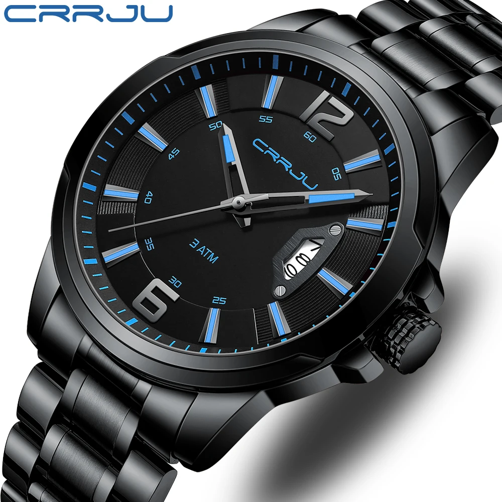 CRRJU orologi da uomo moda uomo orologi da uomo con cinturino in acciaio inossidabile orologio al quarzo impermeabile per uomo con data automatica