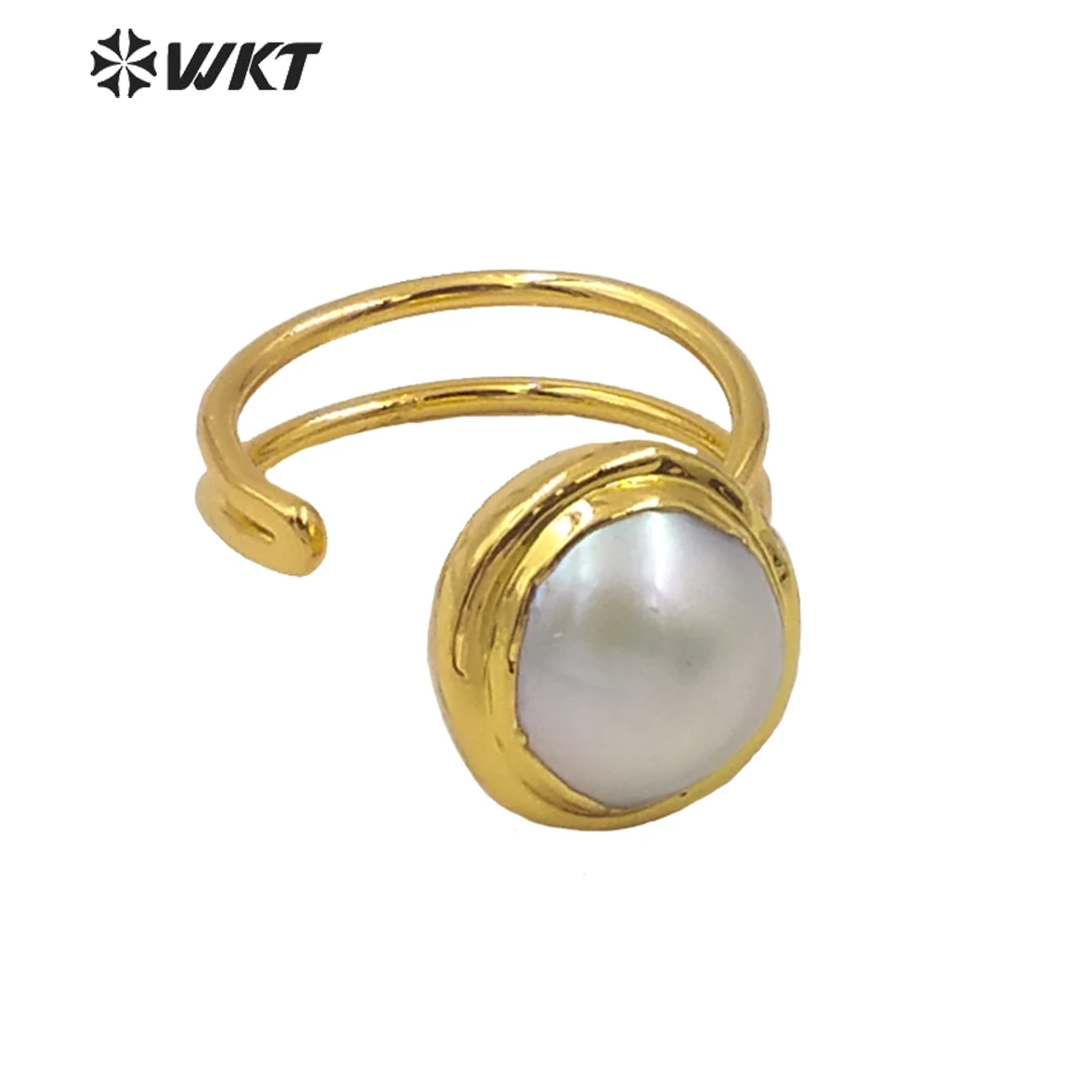 MPR012 Women gold electroplated white freshwater pearl Ring Elegant office lady white round cocktail Wedding Ring