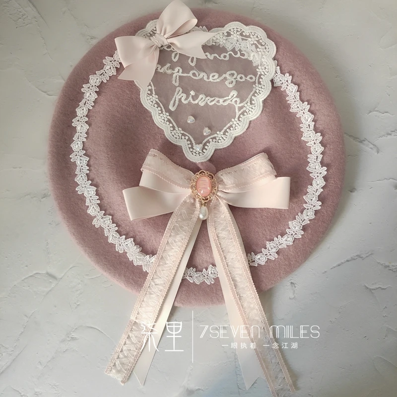 

Love Japanese beret hand-made bow lolita girl sweet and cute woolen girl