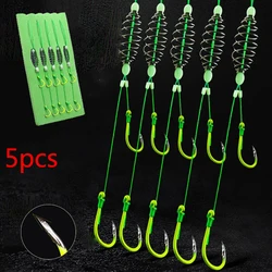 5 Pairs/Lot Carbon Steel Fishing Hooks Double Barbed Hook with PE Line Carp Fishing Anti-entanglement Fish Hook No. 13 Hook