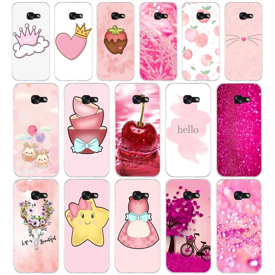 372FG Light pink girlish Soft Silicone Tpu Cover phone Case for Samsung a3 2016 a5 2017 a6 plus a7 a8 2018 s6 7 8 9