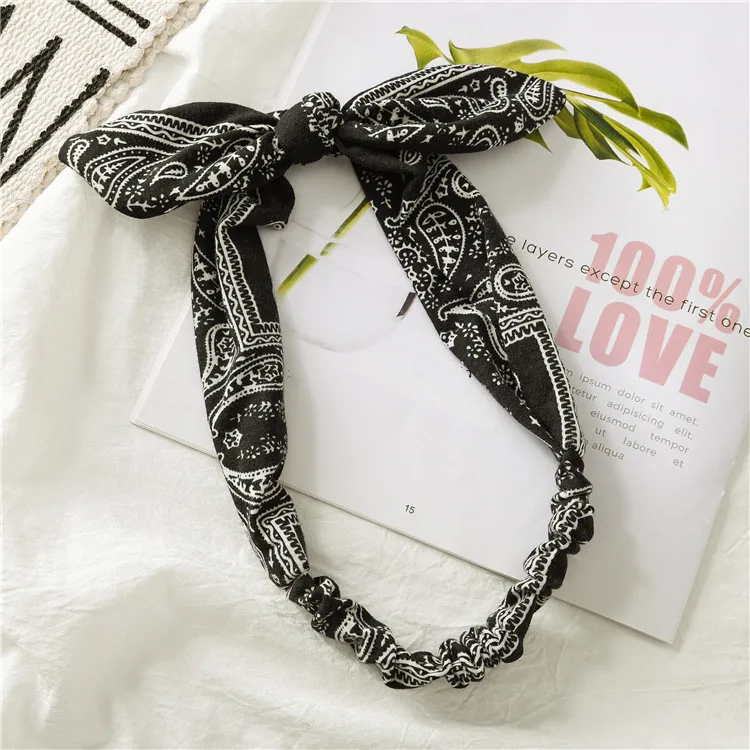 New fashion printing Rabbit ear knotted elastic hair band wide Girl woman hair band headband Hair Accessories Headdress