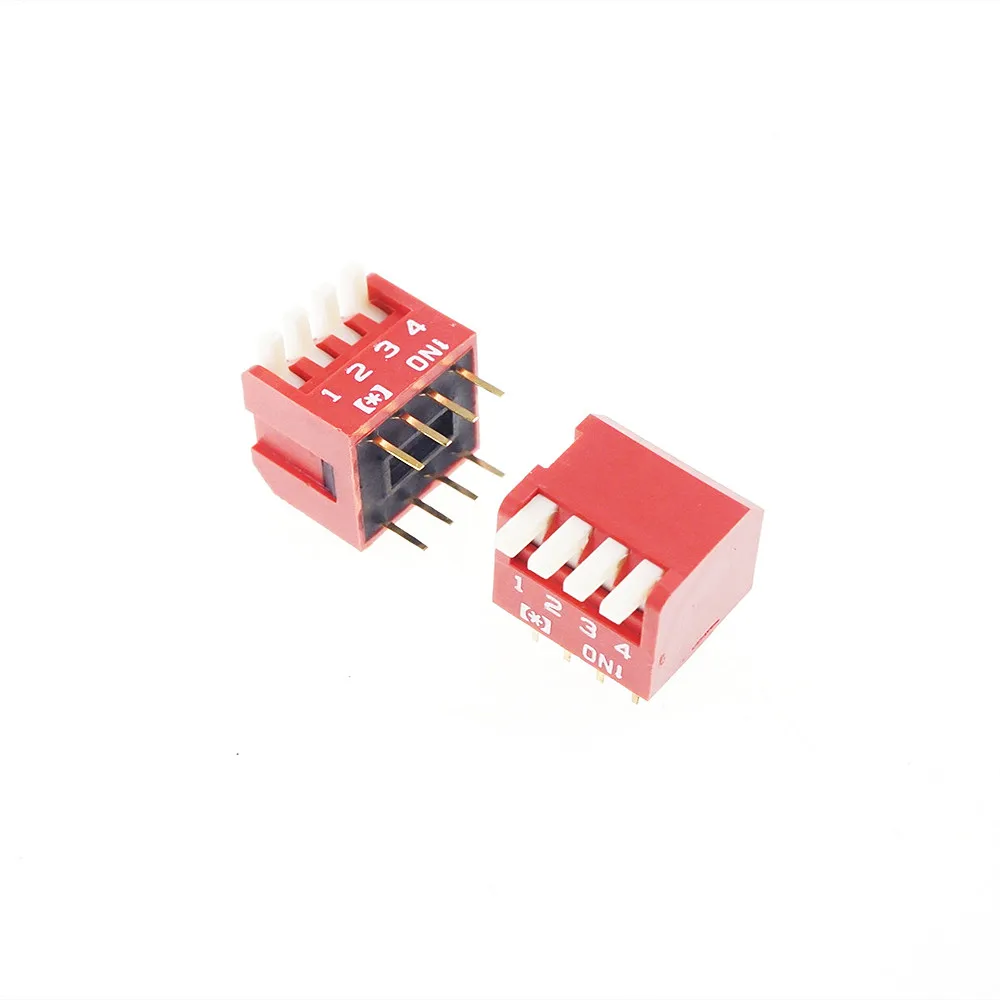 100pcs Dip Switches Piano Actuator SPST 4 Way Through Hole 2.54mm Pitch Row Space 7.62mm 25mA 24V 1P1T 4 Positions Right Angle