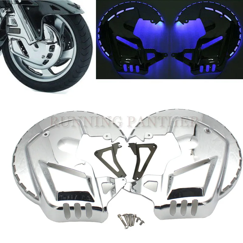 Motorcycle Accessories Chrome Brake Disc Rotors Covers With Red Blue White LED Light For Honda GOLDWING GL1800 2001-2015 2014