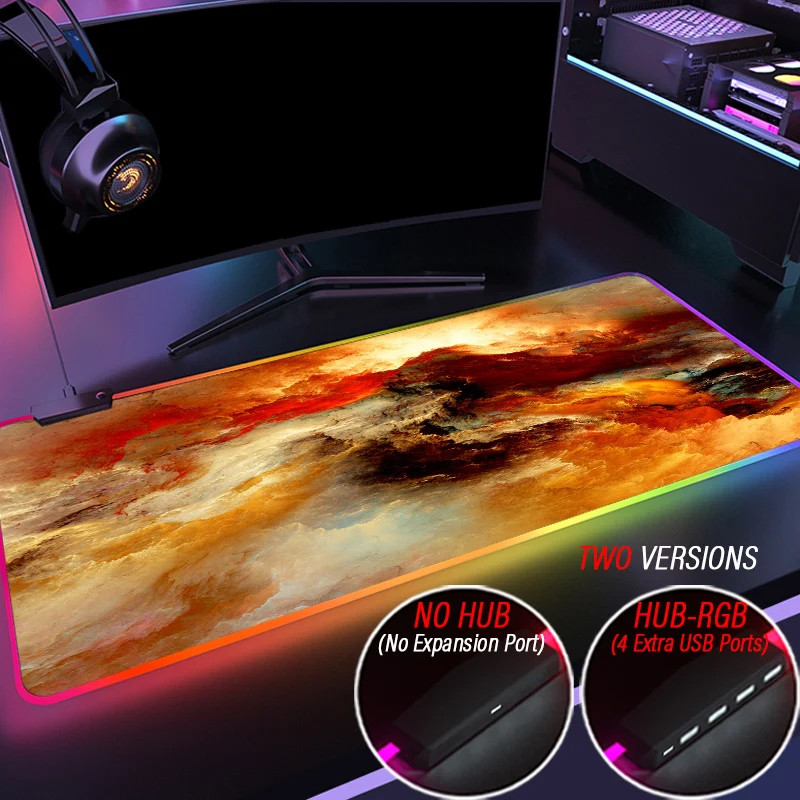 Super Galaxy LED Backlit Gaming Mouse Pad RGB Nebula HUB 4 in 1 USB Abstract Art Desk Mat Colorful Clouds Customized PC Carpet