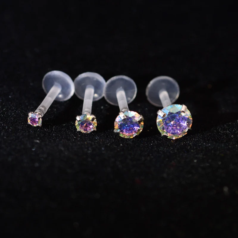 2Pcs Rainbow Clear AB Zircon Labret Monroe Lip Stud Rings