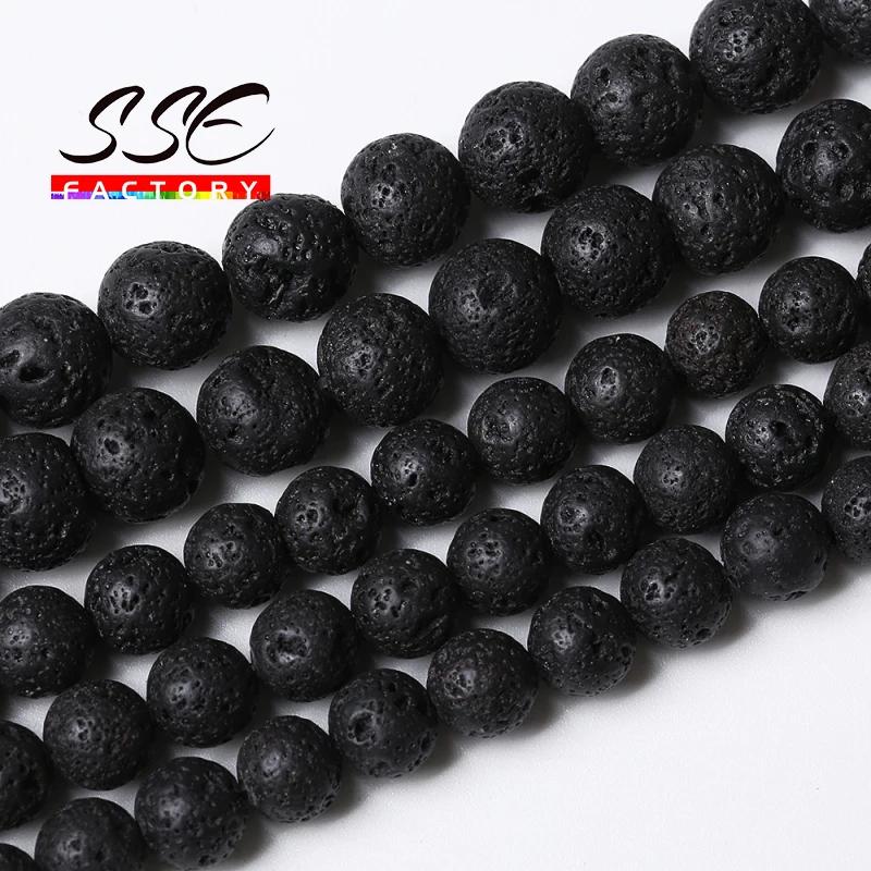 Wholesale AAAAA Black Volcanic Lava Stone Beads 15