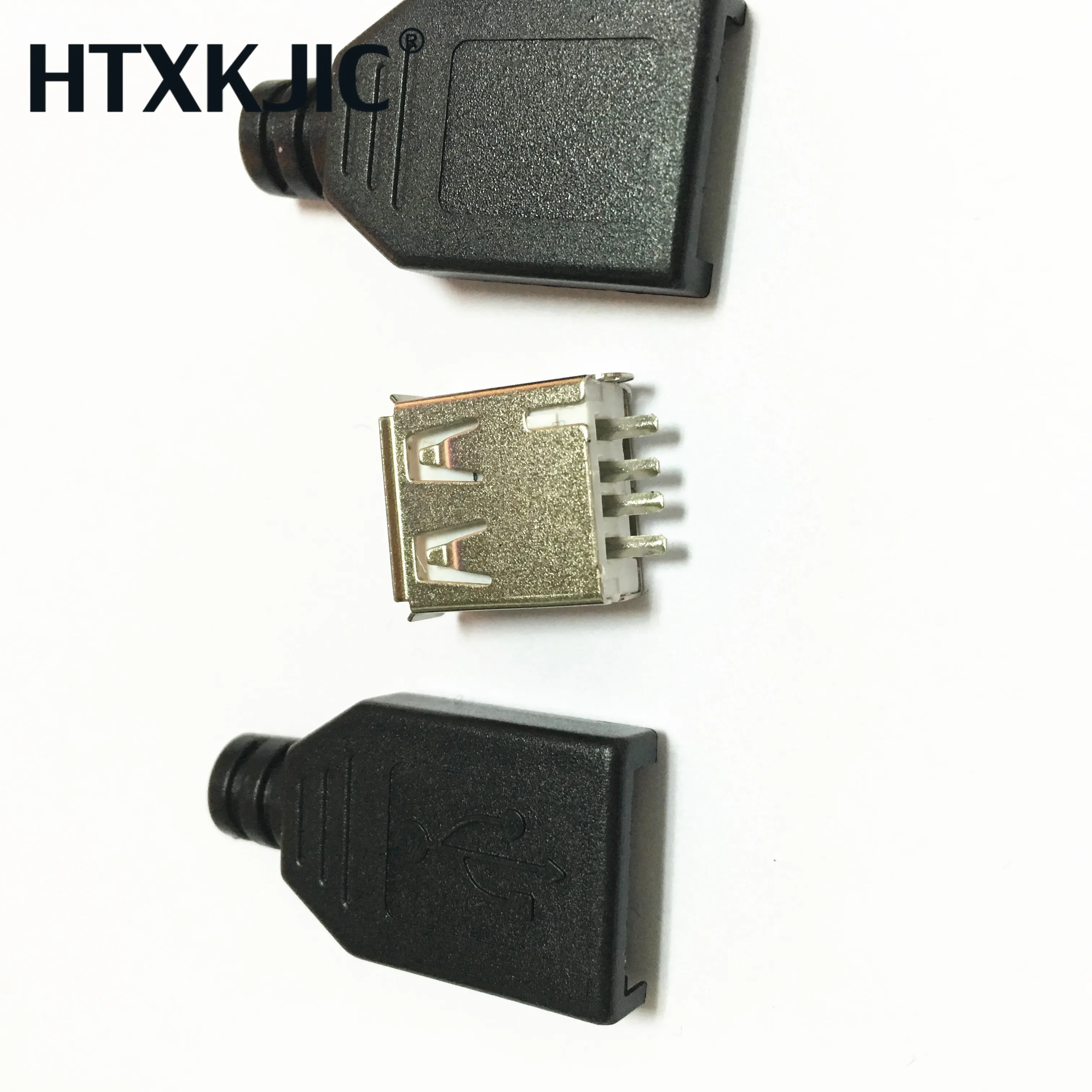 جديد 100 قطعة نوع الأنثى USB 4 دبوس التوصيل موصل مقبس مع الأسود البلاستيك غطاء