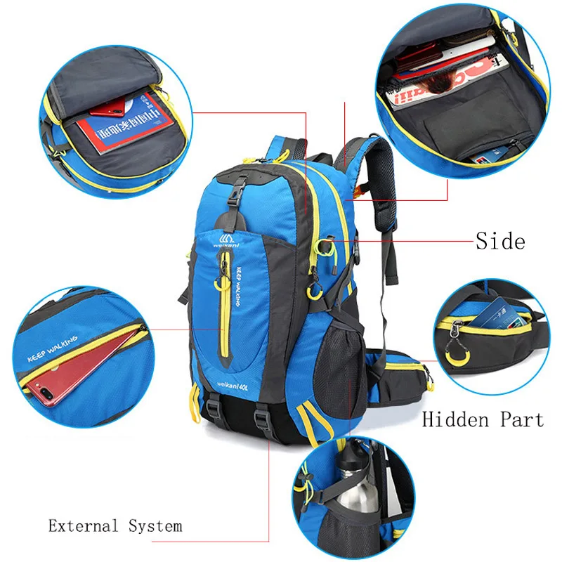 40L Unisex Waterproof Climbing Backpack Travel Bag For Men Outdoor Hiking Male Sports Bags Mountaineering Camping Backpacks Man