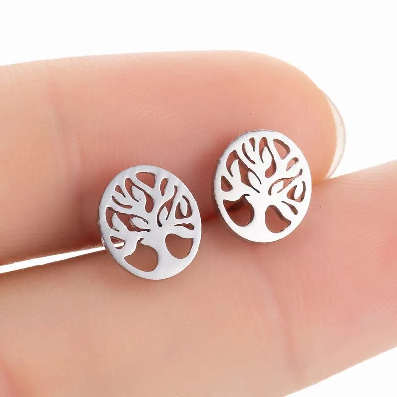 Vintage Bohemia Tree Of Life Earrings Lotus Black Leaf Tree Earings Stainless Steel Jewelry For Women Studs bijoux