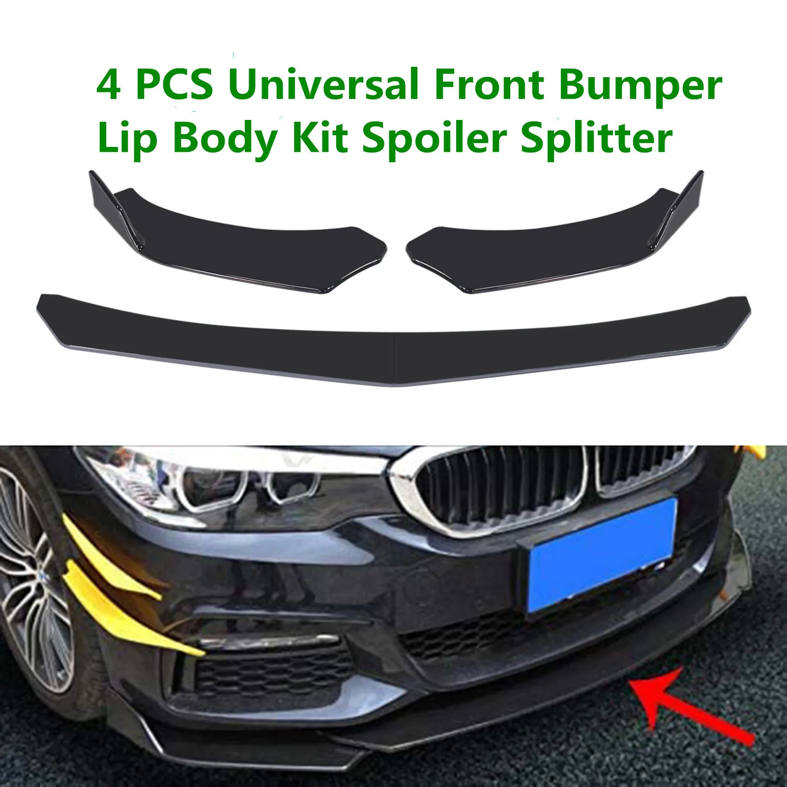 

4 Pieces Car Front Bumper Lip Body Kit Spoiler Splitter ABS Bumper Canard Lip Splitter Universal Car Accessories Front Lip Chin