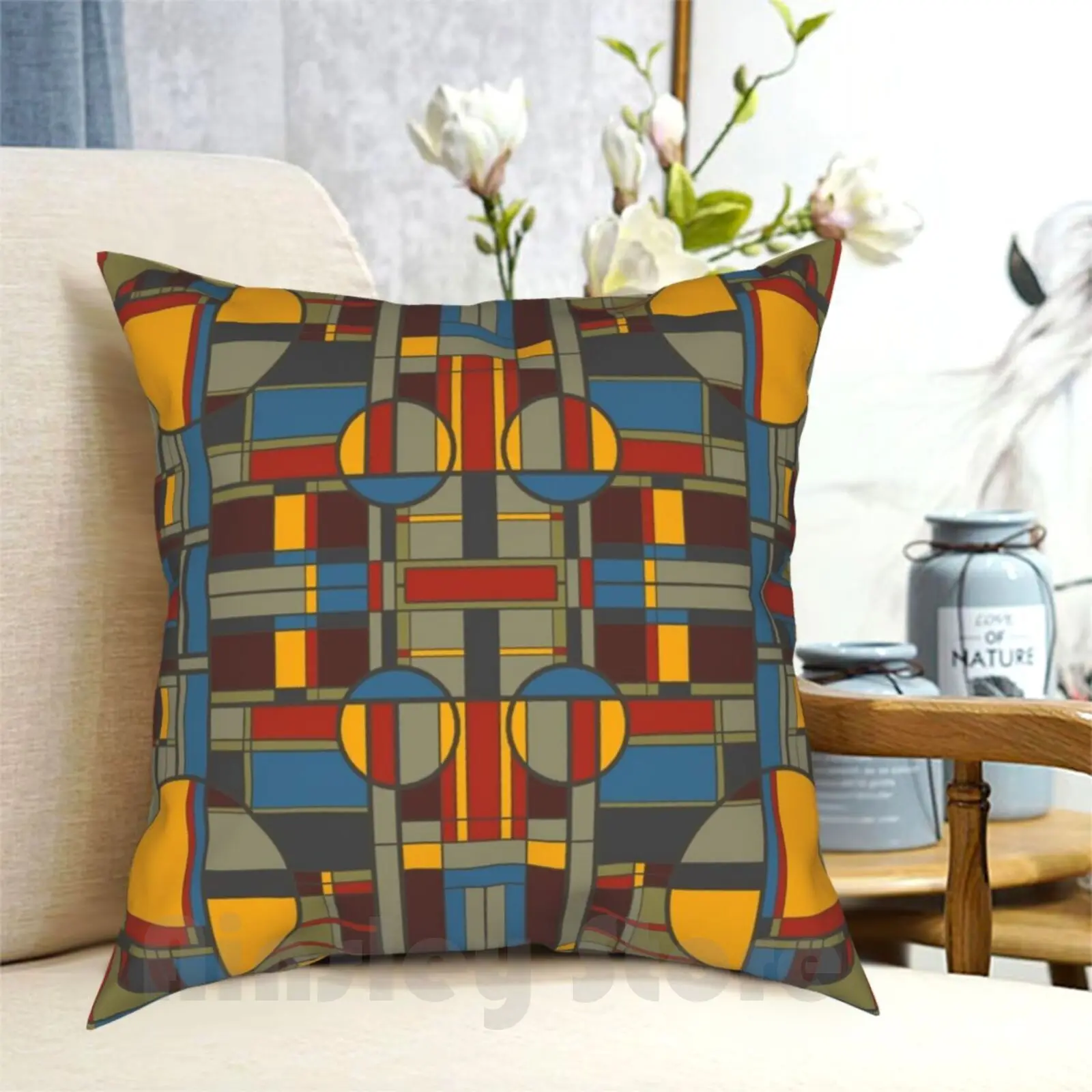 Prairie Time Pillow Case Printed Home Soft Throw Pillow Frank Lloyd Wright Prairie Style Mission Lines 1960S Historic