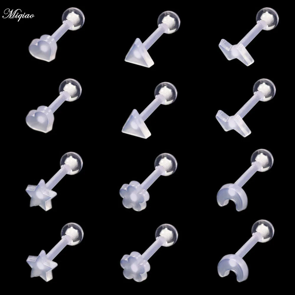 Miqiao 6pcs/12pcs Lot Acrylic Punk Piercing Jewelry Transparent Invisible Lip Nails Small Earrings Ear Bone Nails Hypoallergenic