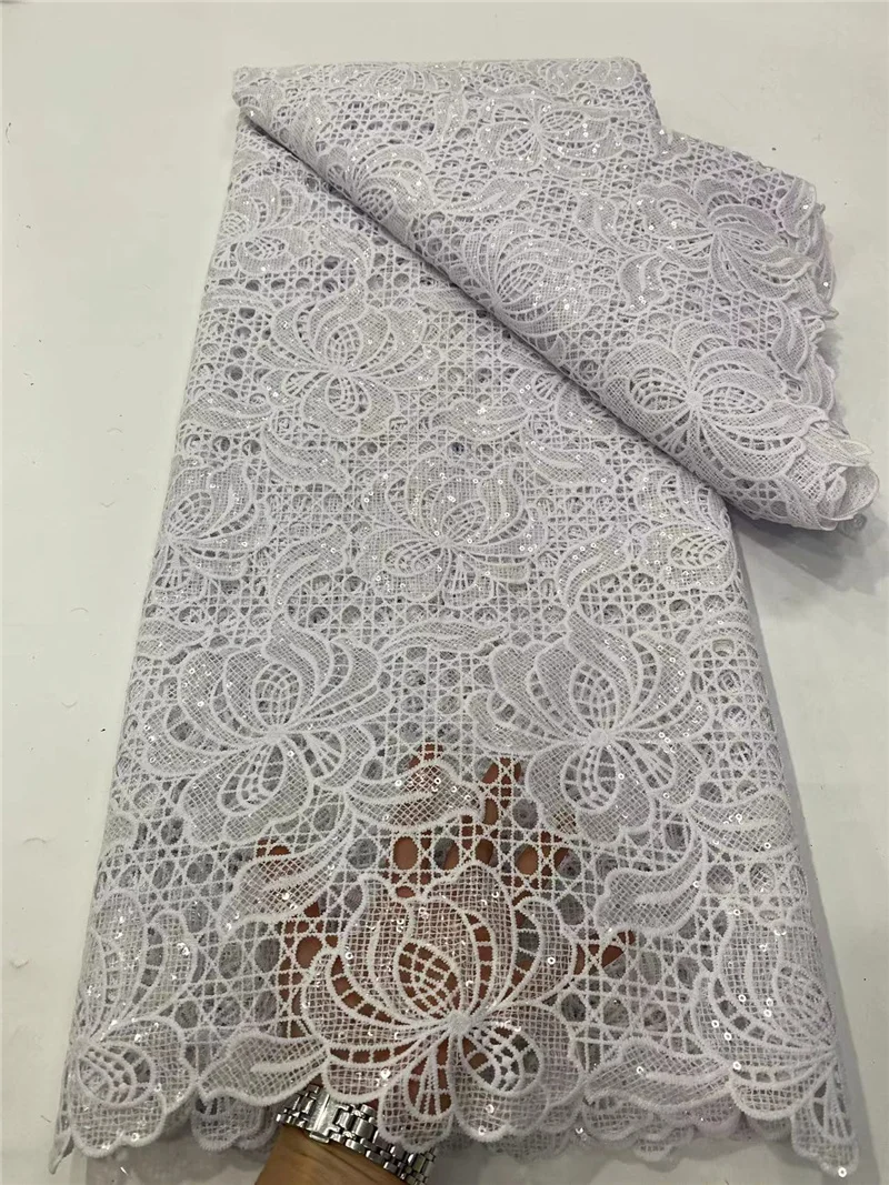 PGC White African Cord Lace Fabric 2024 di alta qualità solubile in acqua nigeriano francese Guipure Cord Lace per cucire matrimonio LY279-2