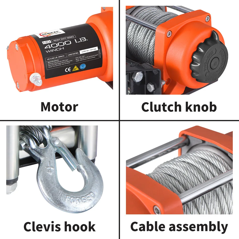 4000ปอนด์ATV/UTVไฟฟ้าลวดเชือก/เชือกไนล่อน12V24V ATV Winch