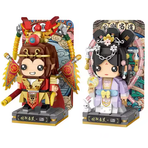 Idea Big Head Chinese Mythical Characters Brick Mini Block Gold Plated Parts Wukong Monkey King Moon Goddess Figures Toys