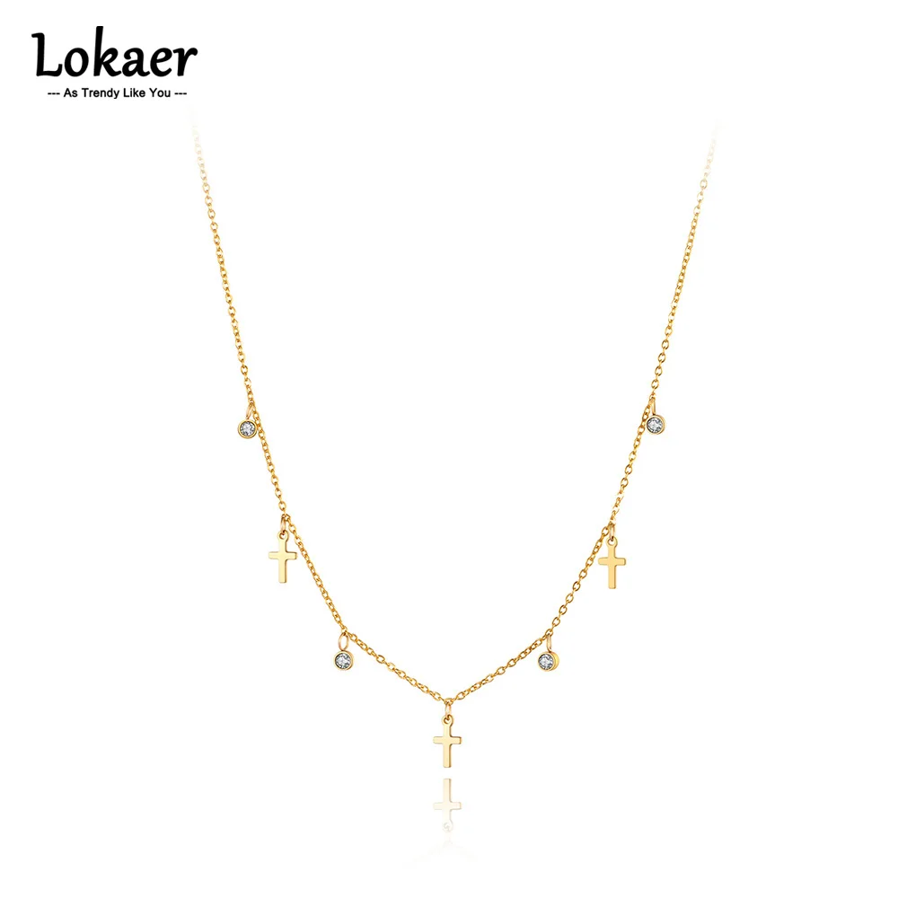 Lokaer Fashion Titanium Stainless Steel CZ Crystal Cross Charm Wisiorek Naszyjniki Biżuteria Bohemia Party Naszyjnik Dla Kobiet N21155