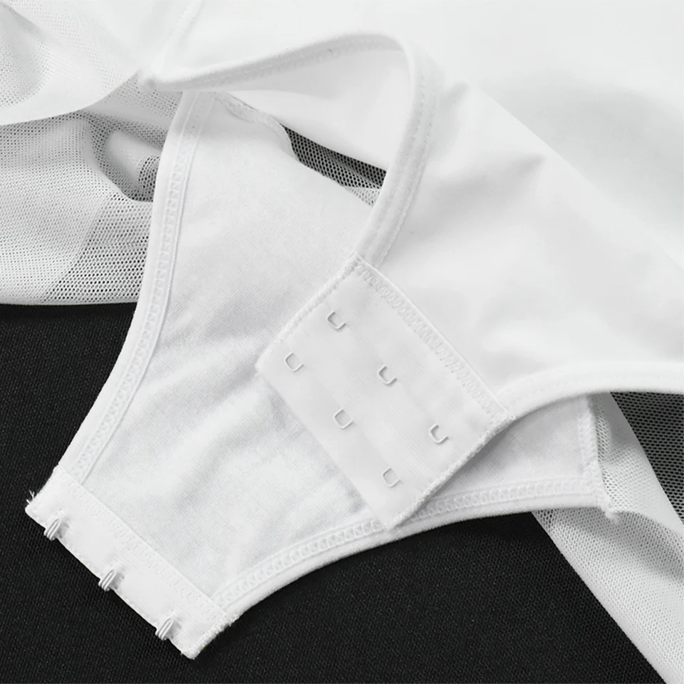 Weißer Bügel-Bodysuit für Damen, formgebend, dehnbar, einfarbig, seidig, Unterwäsche, Bodysuits, Shapewear – Detail 27