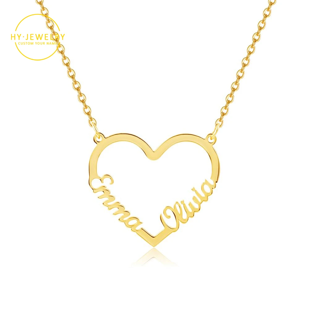 Personalized Double Name Gold Stainless Steel Necklaces Pandents Custom Heart Name Nameplate Necklace For Women Christmas Gift