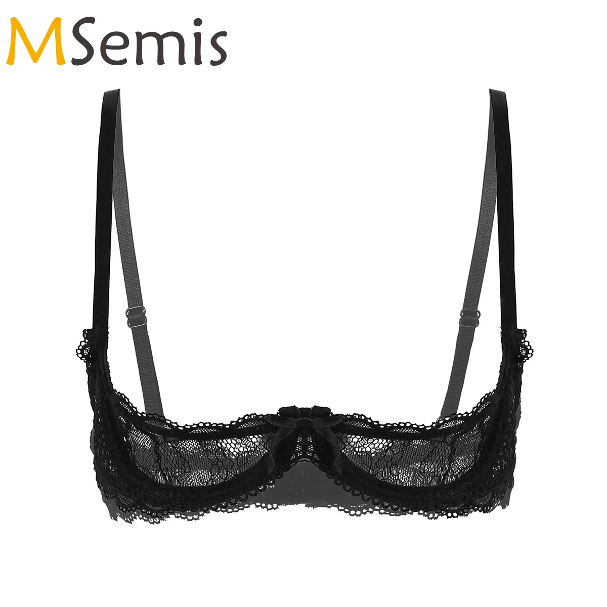 Women Sexy Erotic Half Cup Bra Tops See Through Sheer Lace Hollow Out Lingerie Open Breast Exposed Push Up Underwire Brassiere