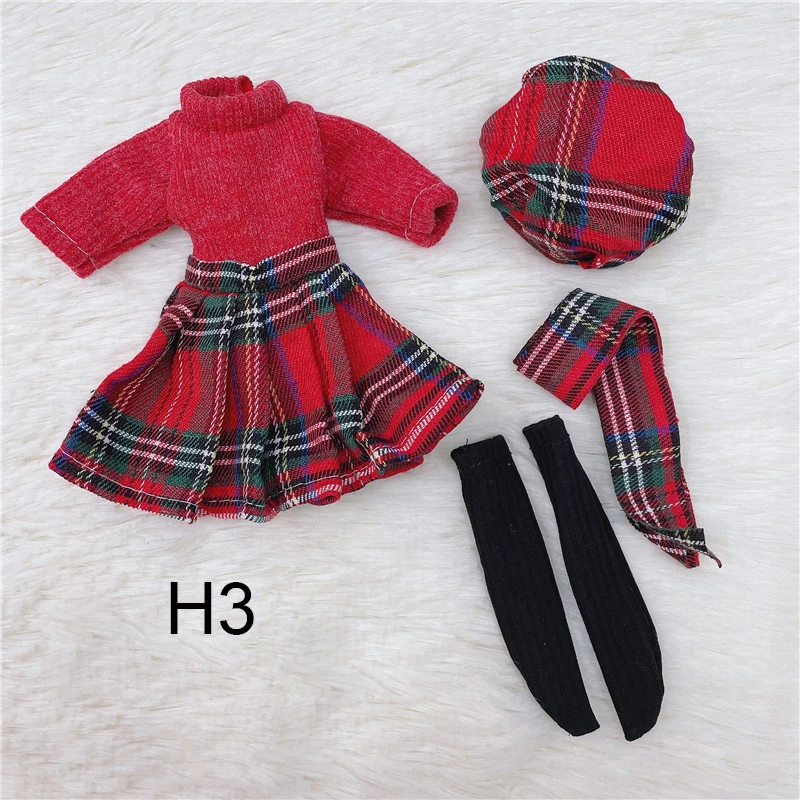 1/6 Bjd DOLL Clothes 30cm Toys Accessories Student Wear Plaid Skirt Fashion Dress Up With Hat Clothes For Girl Princess Dress