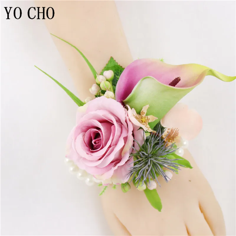 YO CHO-Flor de lirio de Cala, ramillete de muñeca para novia, traje de flores de mano para boda, decoraciones de vestido