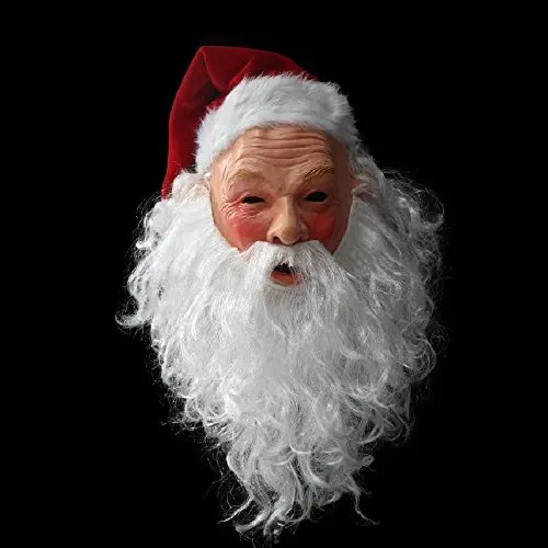 Santa Claus Latex Mask - Realistic Full Head Latex Mask White Beard, Red Cap Fancy Costume Masquerade Halloween Christmas Party