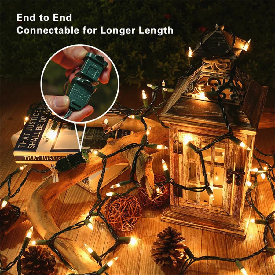 7M 100 Count Clear Christmas String Light Outdoor Incandescent Bulbs Mini Fairy Light Garland for Patio Holiday Party Decor