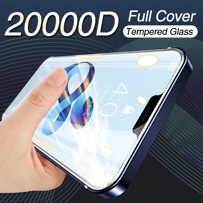 Защитное стекло с полным покрытием для iPhone 12 Pro, 11 Pro Max, XS Max, XR, X, 12 mini, 20000D