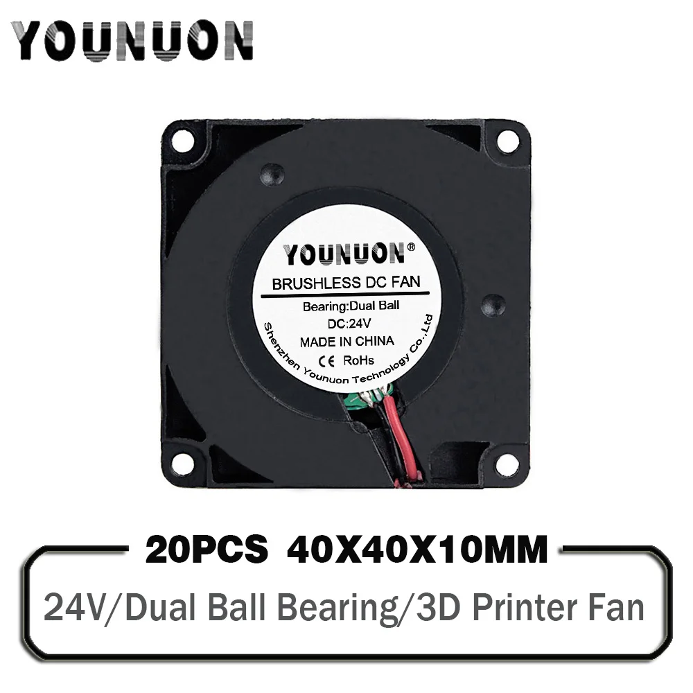 

20Pcs/Lot YOUNUON 40x10mm 3D Printer Fan DC 24V Dual Ball Brushless Turbo Blower Fan 4010 40mm Printer Accessories Radiator Fan